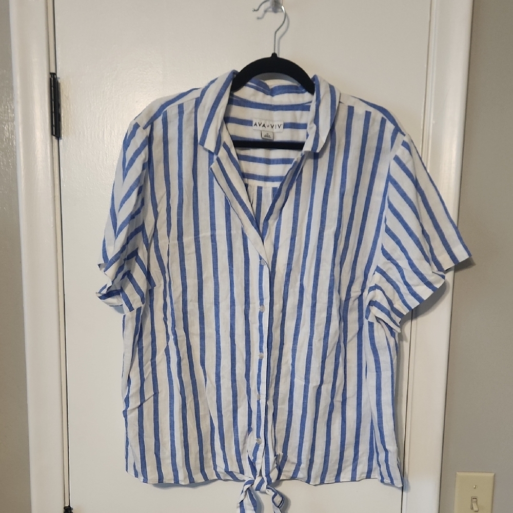 Ava & Viv Blue and White Striped Women's Top
